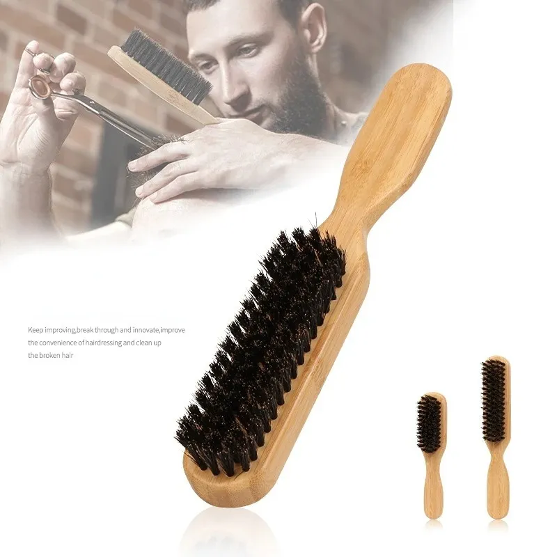 Wood Handle Boar Bristle Cleaning Brush Hairdressing Beard Brush Anti Static Barber Hair Styling Comb Shaving Tools for Men