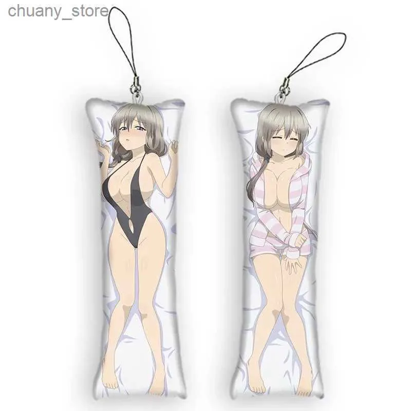 Keychains Lanyards 4x12cmuzaki-chan은 놀고 싶어합니다! Tsuki Uzaki 키 체인 Dakimakura 미니 펜던트 애니메이션 2 측 만화 귀여운 작은 펜던트 Y240417