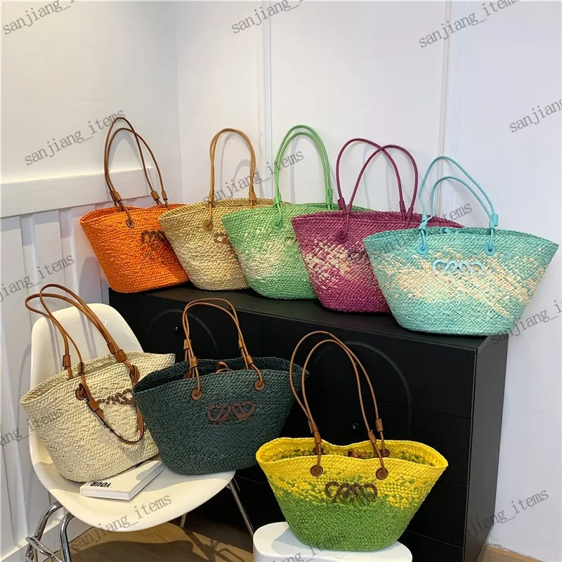 Big Small 2 Size Anagram Basket Bag Rafia Straw Bag Bag Bag Bagos Hobos Pink Red Beige Beige Green Womens Beach Beach Totes Totos de hombro de compras 2024