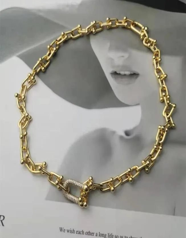 Mode Ushaped Horseshoe Buckle Tjock Necklace Fashion Versatile Ins Street Hip Hop Sterling Silver Collar Chain6158234