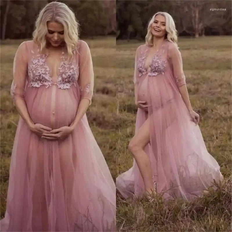 Vestidos de festa boho bain for grávida 2024 Vestidos de noite sexy com mangas Apliques de maternidade de renda de renda vestido