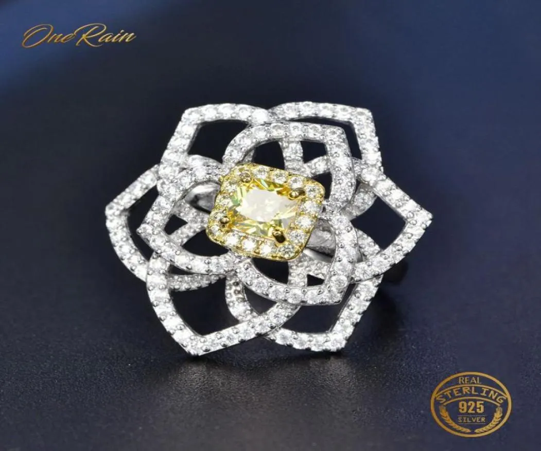 Onerain 100 925 Sterling Silver Citrine noivado de citão de cocktail Party Flower Rose Ring for Women Jewelry Whole6663088