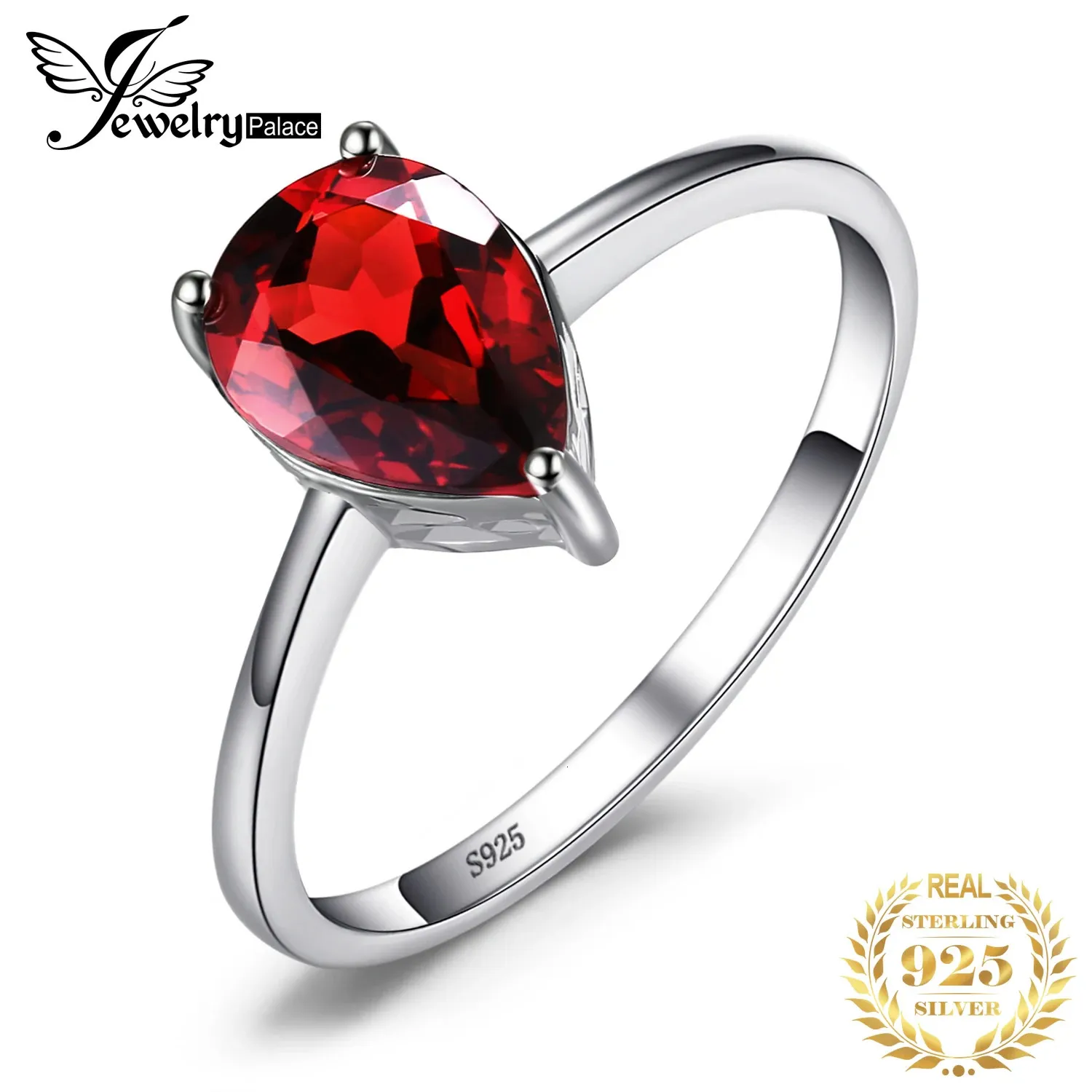 Jewelrypalace 14ct Garnet 925 Sterling Silver Solitaire Ring for Women Engagement Gemstones المجوهرات الهدية الزفاف العصرية 240417