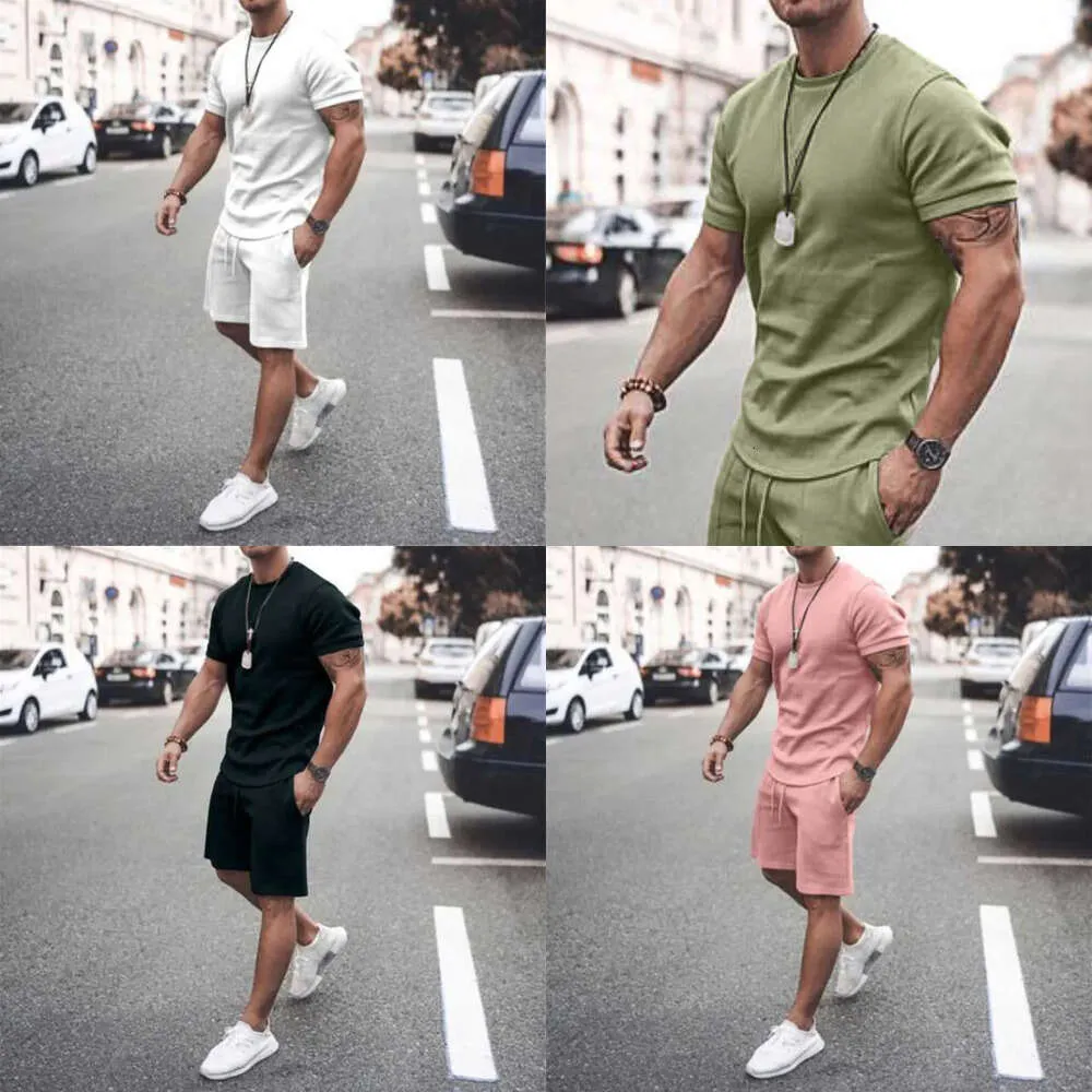 Hommes d'été sets de survêtement masculin ensemble décontracté short t-shirt à manches courtes solides décontractées 2 pièces s
