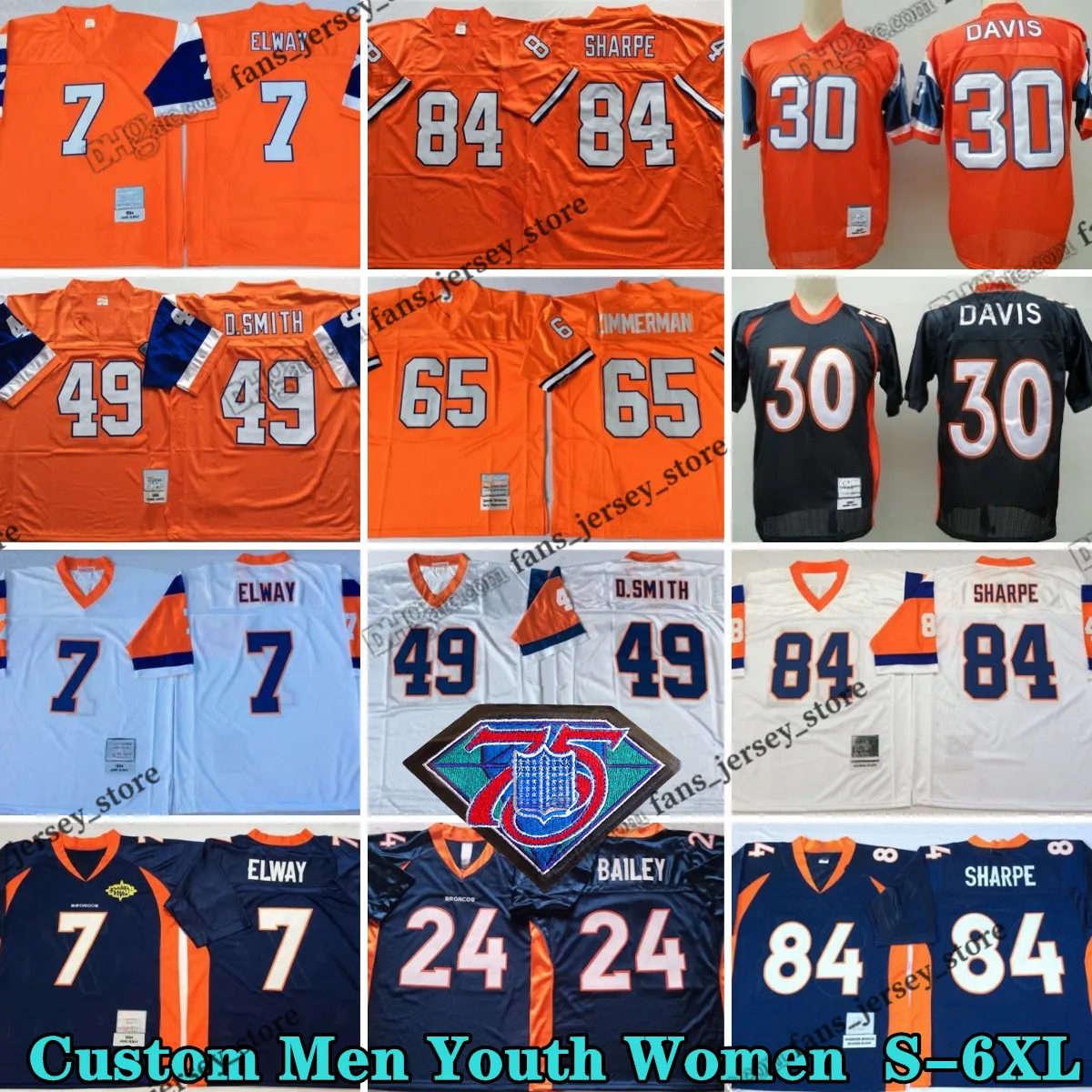 Anpassad S-6XL Throwback 7 John Elway Football Jerseys 77 Lyle Alzado 1978 24 Champ Bailey 84 Shannon Sharpe 65 Gary Zimmerman 18 Peyton Manning Terrell Davis Steve