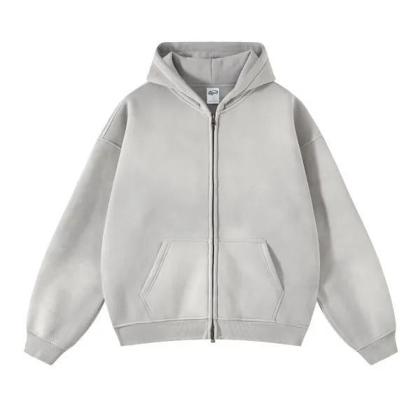 Wholesale men's acid wash heavyweight oversized zip up hoodie with