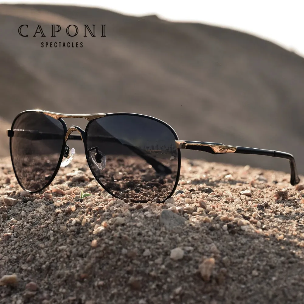 CAPONI Driving Pochromic High Quality Sunglasses Polarized Classic Brand Sun Glasses for Men De Sol Masculino BS8722 240322
