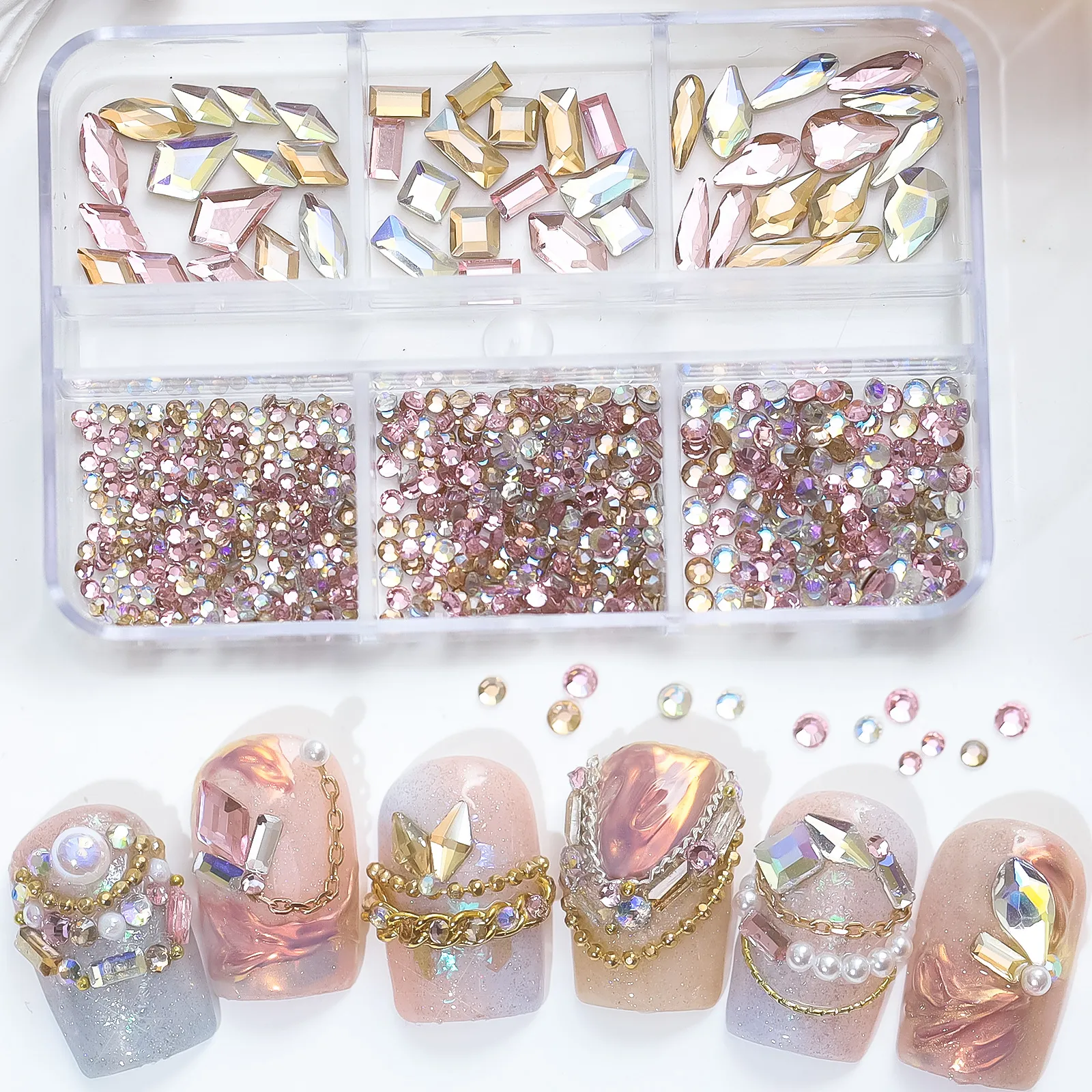 Régistes en cristal pour ongles, verre à dos plat Gemmes rose champagne rose fournit des aliments de bijoux de pierre précieuse scintillantes multiples