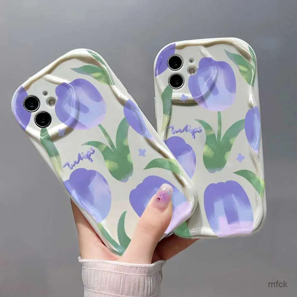 Mobiltelefonfodral Luxury Wavy Creamy Flower Case For Phone 13 11 14 Pro Max 12 XR 7 8 Plus X XS SE 2020 15PROMAX SILICON SOFT TPU FUNDA COVERS