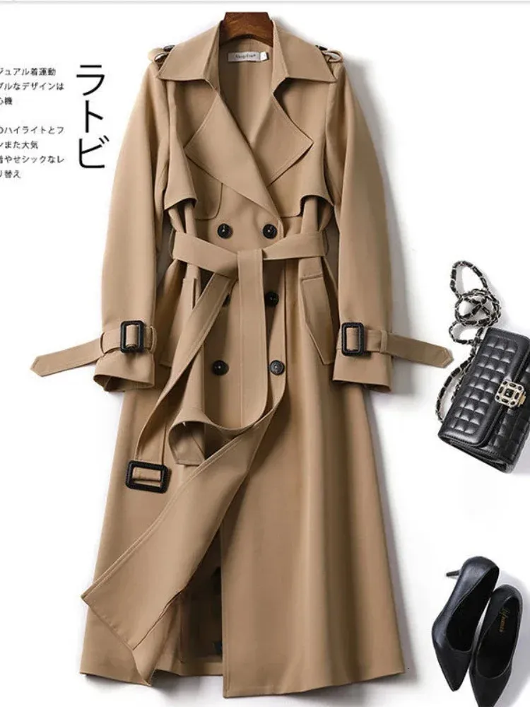 Trench coreano di mezza lunghezza Trench Coat alla moda British su ginocchio Temperamento per pendolarismo Elegante trench per donne 240415