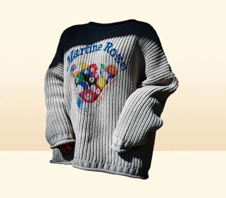 Men039S Sweaters uit schouder Martine Rose Dikke naald gekrimpelde pullover os stijl biljart geprinte trui2323044