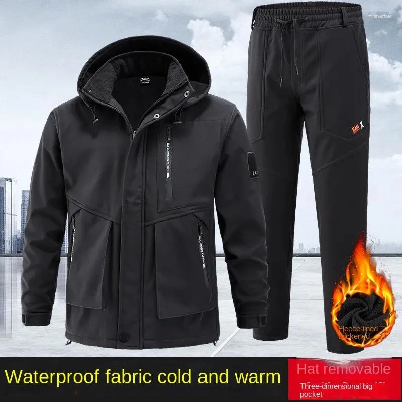 Herensporen hardshell pak winterkleding met wol verdikte koude wind waterdicht en warme fietsen herfststijl herenkleding