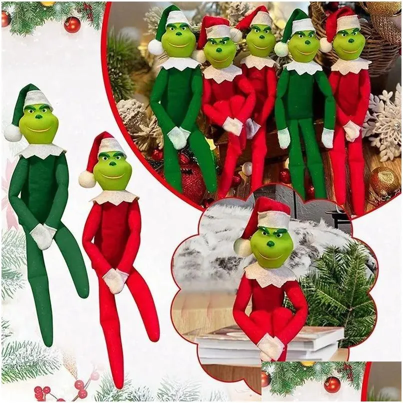 Dekoracje świąteczne 30 cm Red Green S Doll P Toys Monster Elf Miękkie nadziewane lalki Dekoracja drzewa z kapeluszem dla dzieci Drop Deli Otzu3