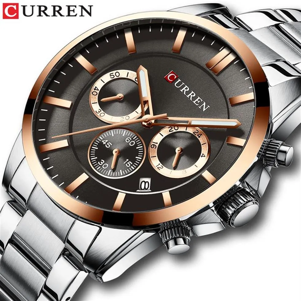 Reloj Hombres Luxury Brand Curren Quartz Chronsograph Watches Men Causal Clock Stainless Steel Band Watch Auto Date220i288a