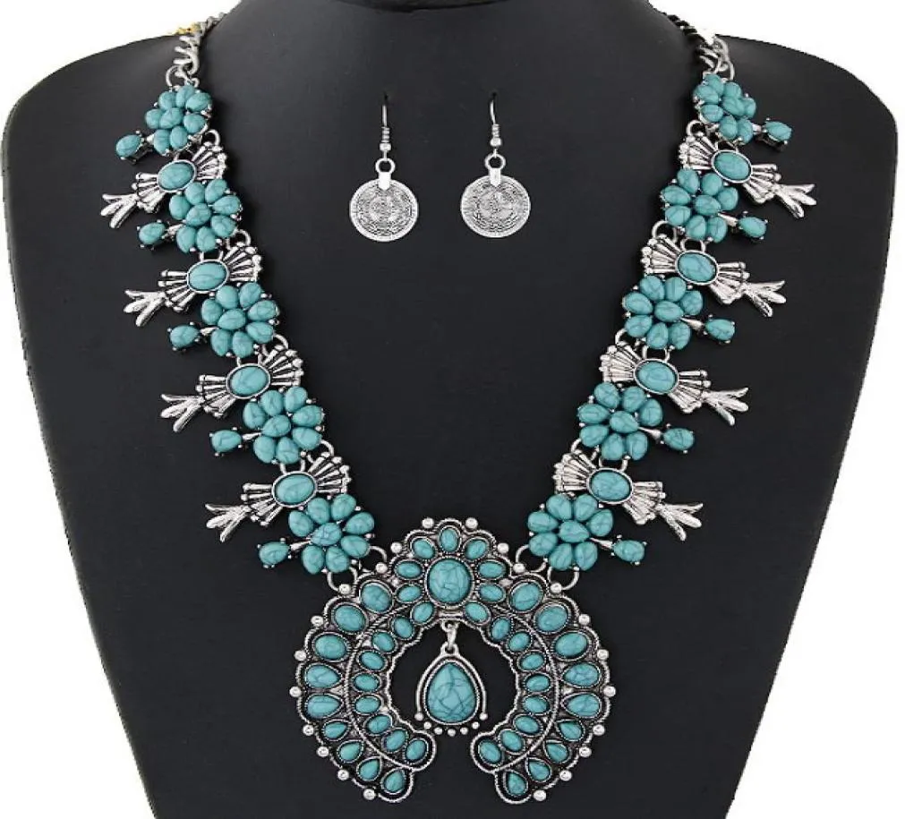 Bohemiska smyckesuppsättningar för kvinnor vintage afrikanska pärlor smycken set turkois mynt uttalande halsband örhängen set mode smycken7022506