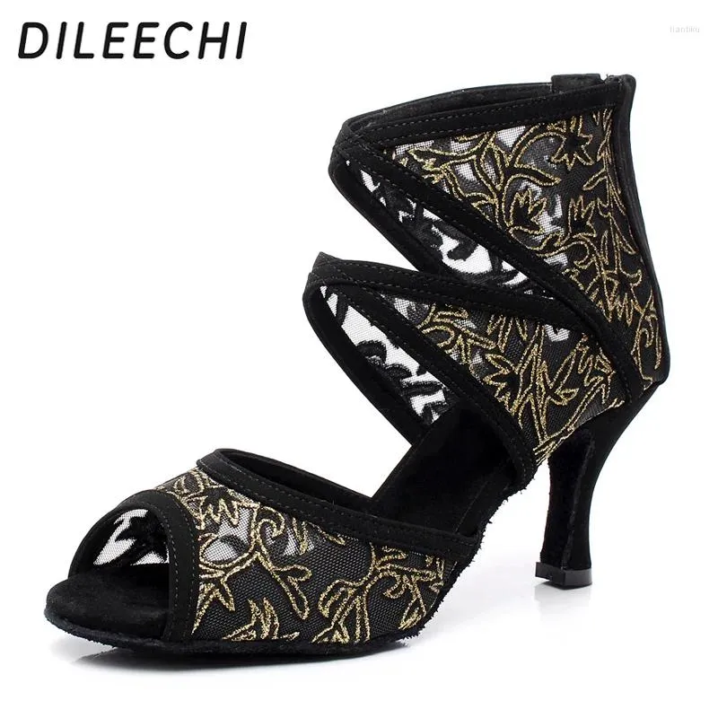 Scarpe da ballo dileechi marchio femminile mesh nero latino adulto tacchi ad alto tacco da ballo stivali da ballo personalizzati altri