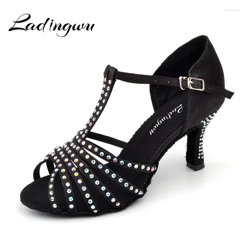 Dance Shoes Ladingwu Latin Women Salsa Purple Blue Black For Ballroom Dancing Woman Satin Glitter Rhinestone Sandals