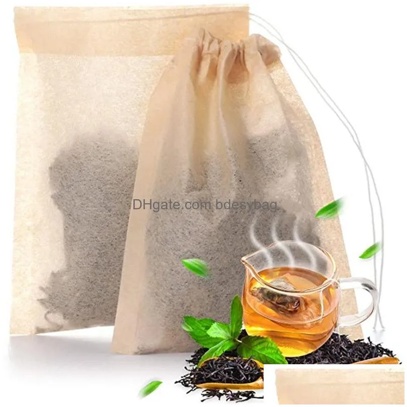 Coffee & Tea Tools 100Pcs/Lot Filter Bags Natural Unbleached Paper Wood Pp Material For Loose Leaf Drop Delivery Home Garden Kitchen, Dhvwk