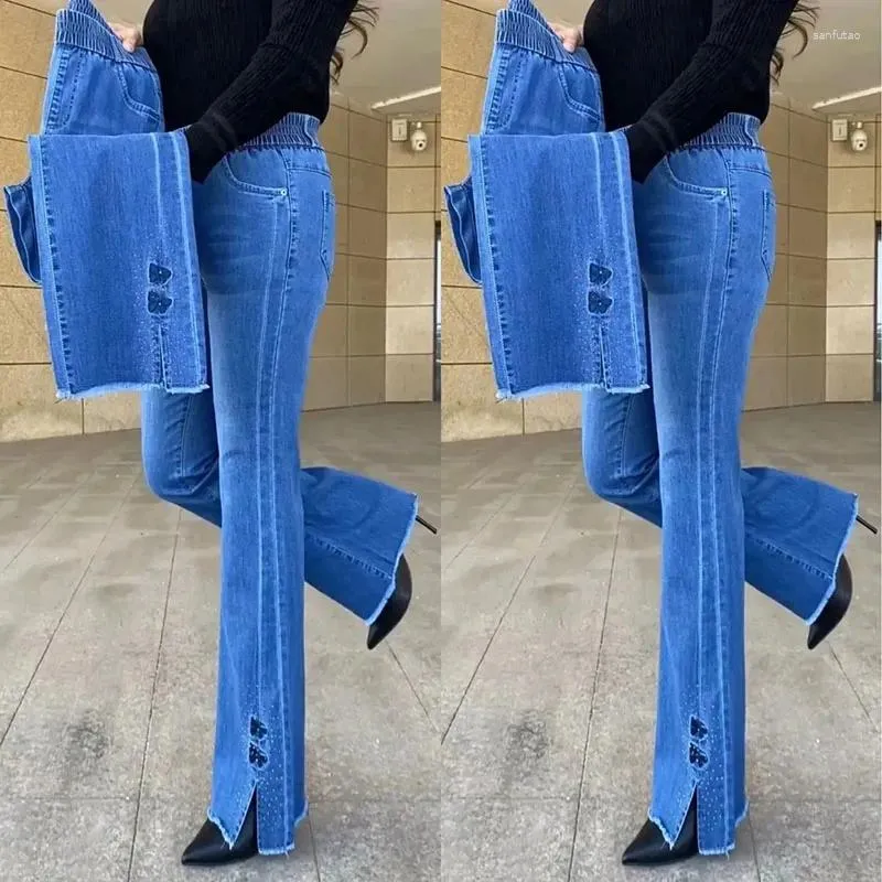 Jeans pour femmes mode coréenne mère micro évasé printemps automne