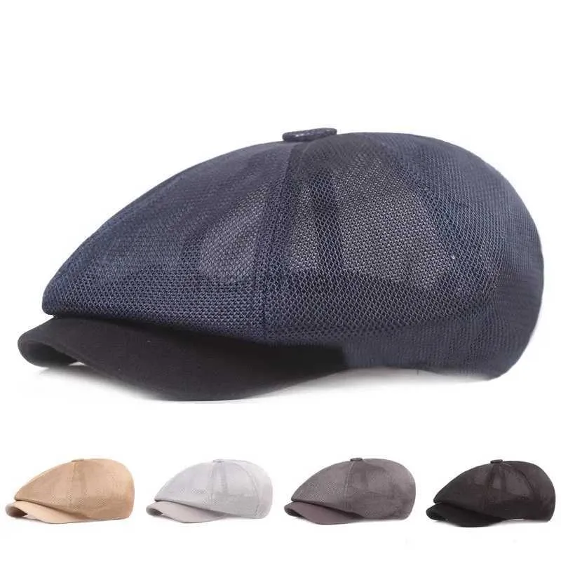 Boinas 2021 Mesh respirável chapéu octogonal para homens de notícias para homens e mulheres que saem de sola de sol boina Boina Painter Hat para a frente do chapéu d24417