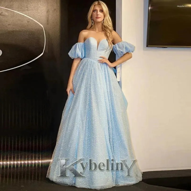 Party Dresses Kybeliny Dazzling Prom A-line Sweetheart Lacing Up Puffy Sleeves Evening Gowns Vestidos De Fiesta Made To Order