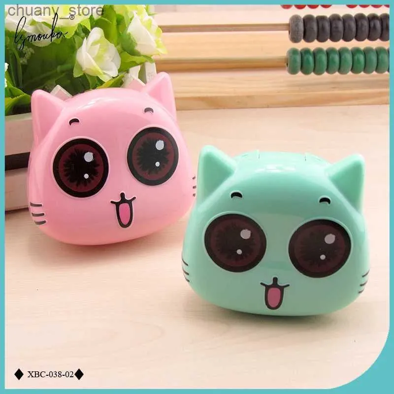 Sunglasses Cases Lymouko High Quality New Design Little Cat Portable with Mirror Contact Lenses Case for Women Gift Lens Box Y240416