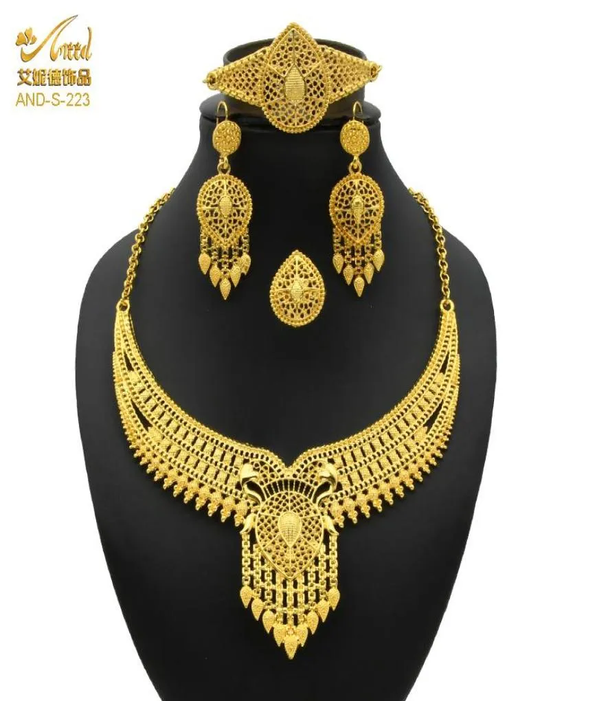 أقراط قلادة المجوهرات الزفاف مجموعة 24K الذهب الأفريقي النيجيري ومربي وصيفات العروسة الإثيوبية الزفاف Jewellery1000251