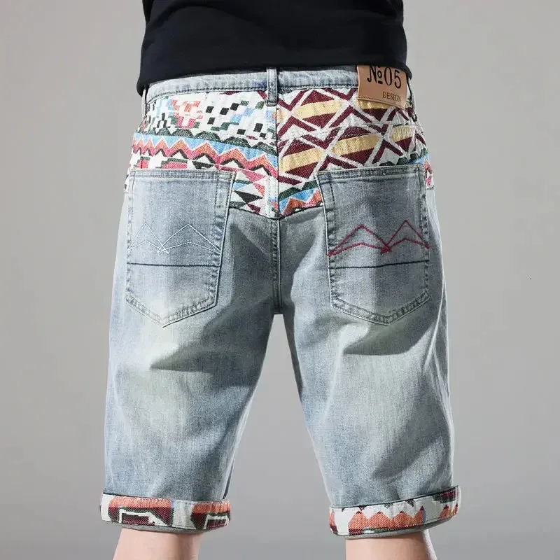 Shorts en jean mâle multi-couleurs bleu extensible graphique en mince masque à jean court pantalon streetwear street street