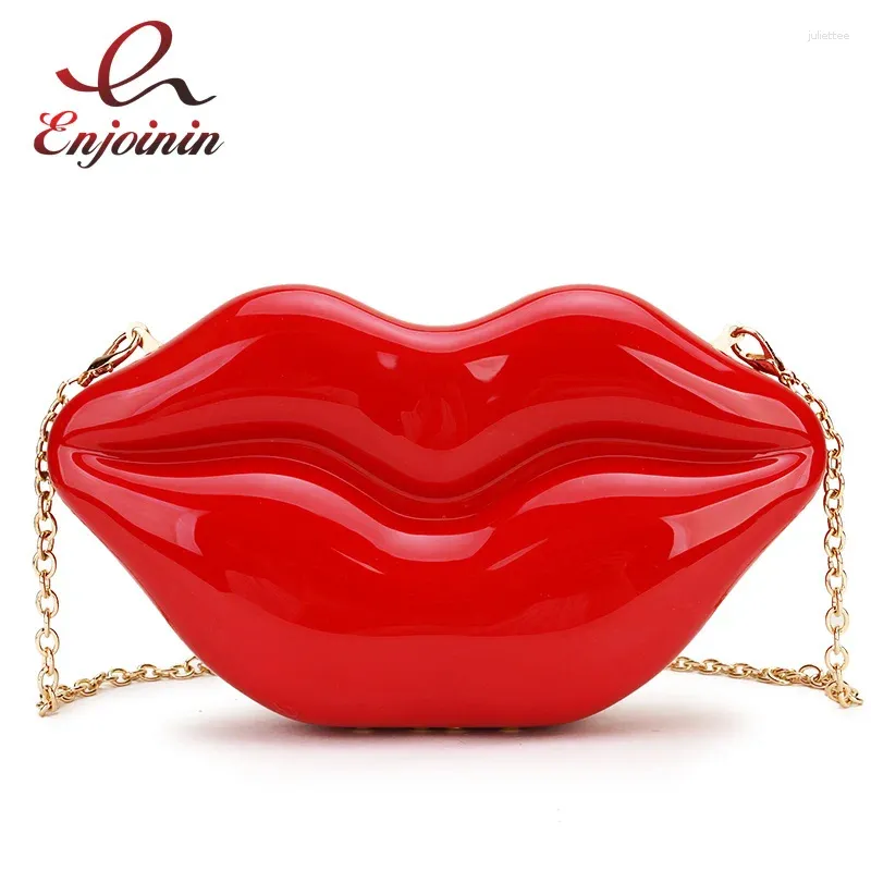 Sacchetti da sera sexy labbra rosse design da donna sacca frizione da festa abbagliante catena femminile 2024 borse e borse borse