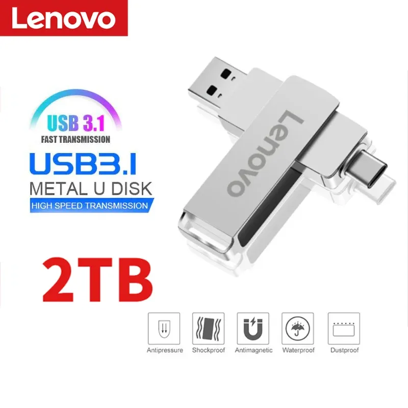 Adattatore Lenovo Super Mini Metal 2Tb Drive Flash USB 1 Tiny Pendrive Memory Stick Storage 128 256 512 GB Dispositivo Waterproof U Disk Nuovo