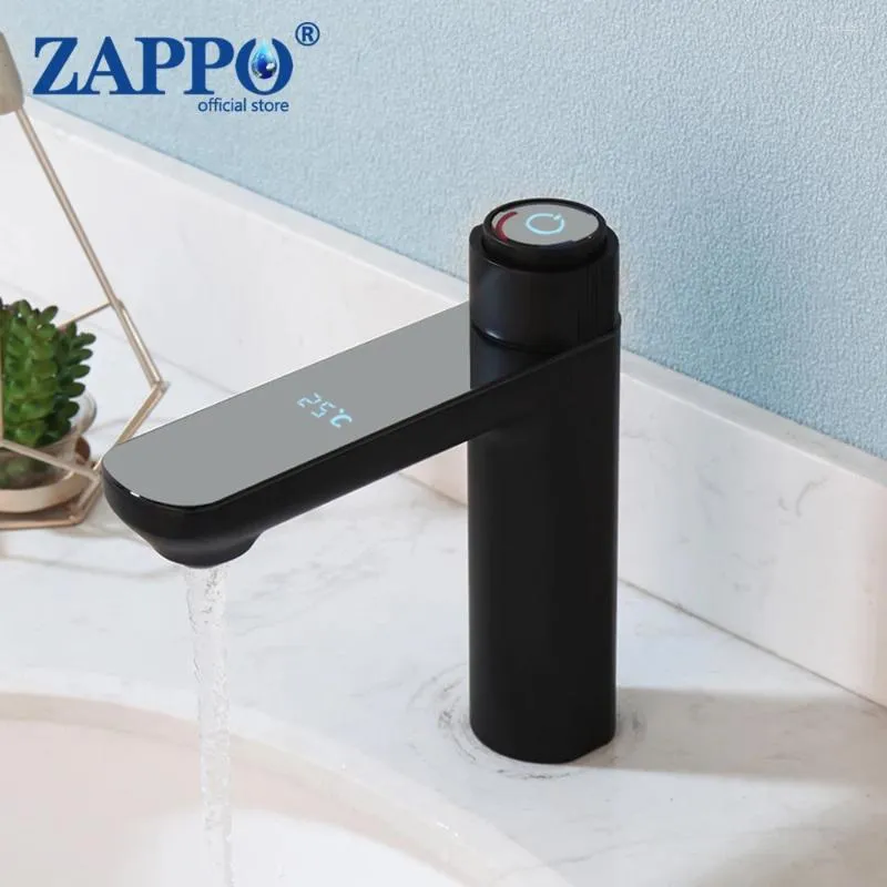 Bathroom Sink Faucets ZAPPO Black Basin Faucet Water Generating With Temperature Digital Display Brass Cold Mixer Tap Chrome