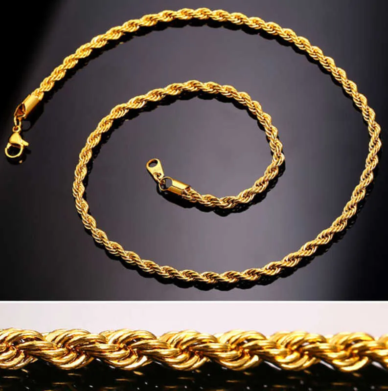 Gold Chains Fashion Stainless Steel Hip Hop Jewelry Rope Chain Mens Necklace 6zd