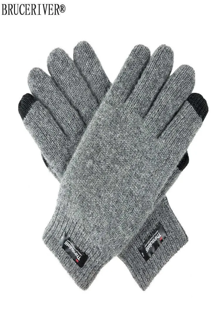 Bruceriver Men039s Glants à écran tactile en tricot en laine pure avec doublure thinsulée et manchette de côtes élastiques H08181089205