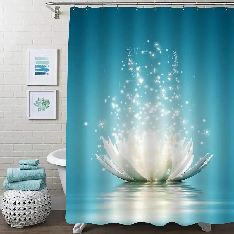 Douche gordijnen witte lotusbloem voor zen spa badkamer decor Aziatisch bloemen polyester badgordijn set cadeau vrouwen en meisjes