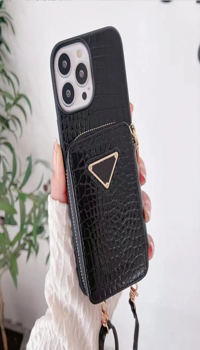 Lanyard Luxury Designer Crocodile Leather Phone Case для iPhone 12 13 Pro Max 11 XS XR X 8 7 Plus Card Card Cover Shell845520142