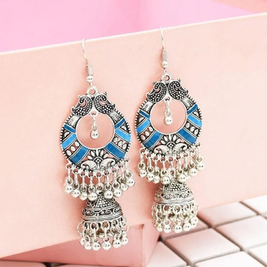 Boucles d'oreilles ethniques traditionnelles en peluche Bali Jhumka Jhumki Gypsy Oreadsdangle ChandelierDangle272V