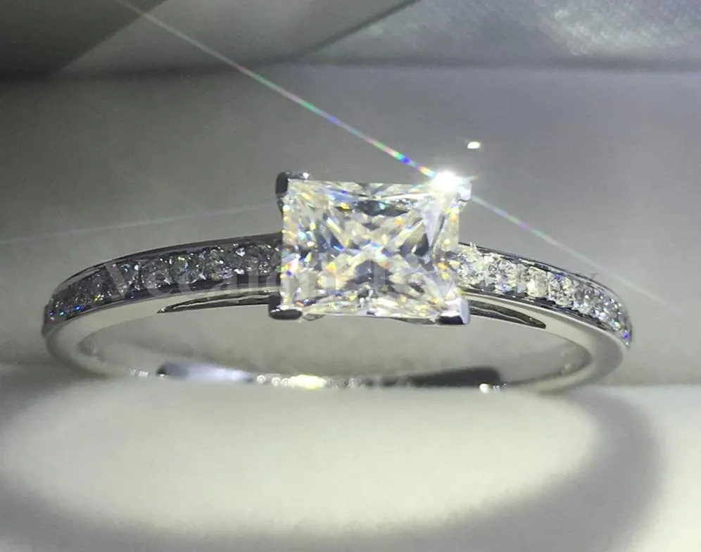 Vecalon Fashion Schmuck Frauen Ring Prinzessin Cut 2CT Diamond CZ 925 Sterling Silber weibliche Verlobungs Ehering Ring1132735