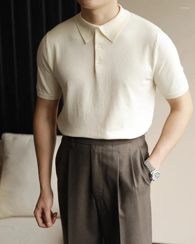 トップス men SUMMER KNIT POLO SHORT SLEEVE Mens Summer Shirts Knit Polo Shirt Button Down Short Sleeve