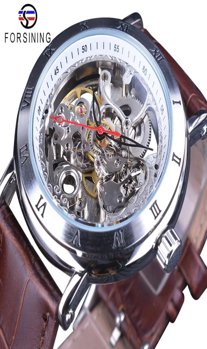 Verfijning waterdichte versnellingsbleegbeweging Transparant lederen klok mannen skelet automatisch mechanisch horloges topmerk luxe1477653