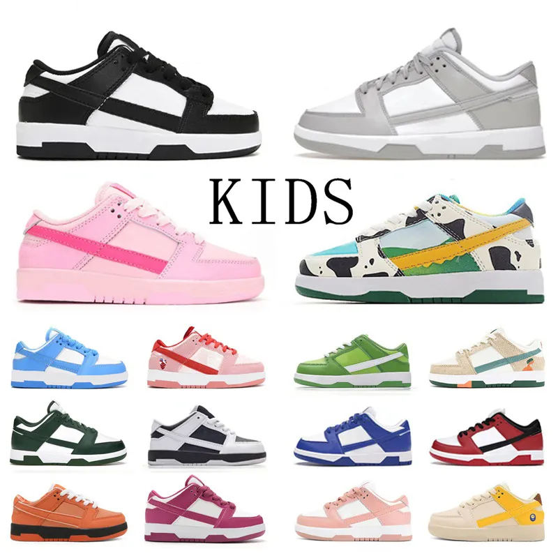 Scarpe da design per bambini Panda Grey Fog UNC Triple Pink University Sneakers Red Toddler Baby Youth Baby Preschool Athletic Outdoor Trainer per bambini che correvano allenatori