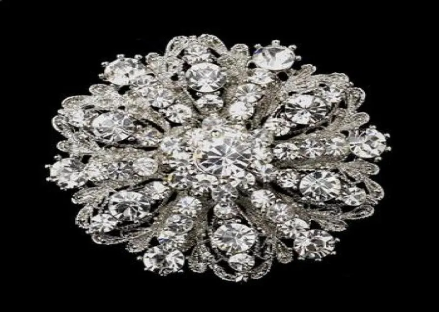 2 -calowy styl vintage srebrny odcień duży rozmiar kwiatowy kryształowa broszka Diamante dla kobiet2784871