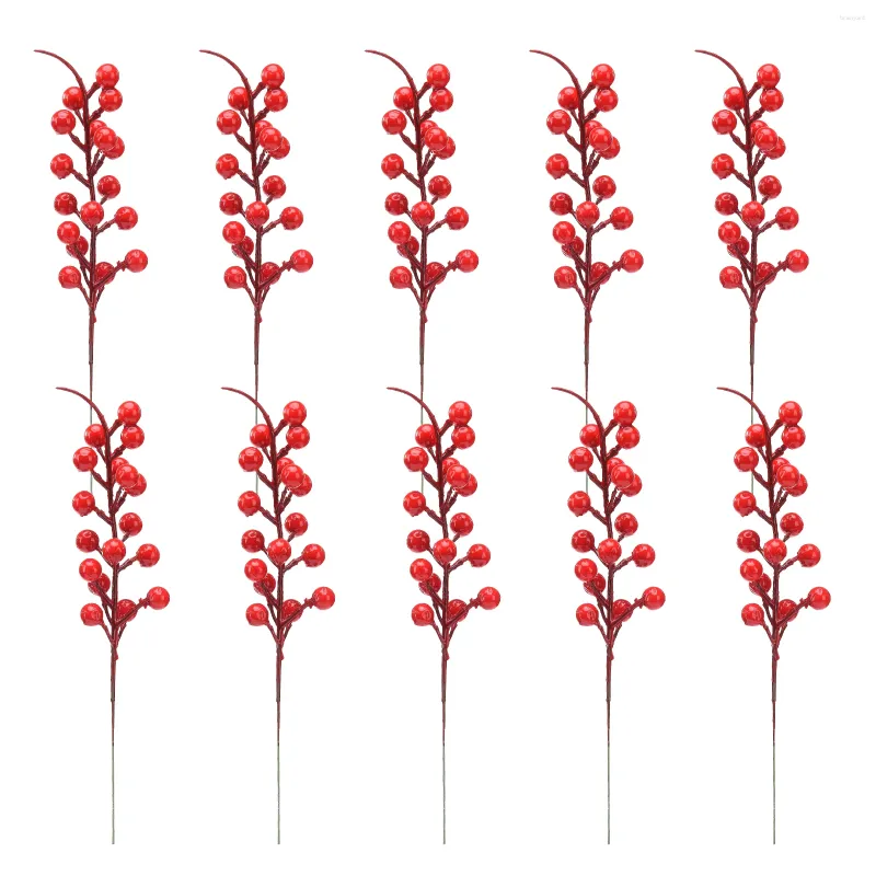 Dekorativa blommor Juldekoration 10st 26cm Artificial Pine Cone Red Berry Bouquet Flower Branch For Wedding Party Decor Festive