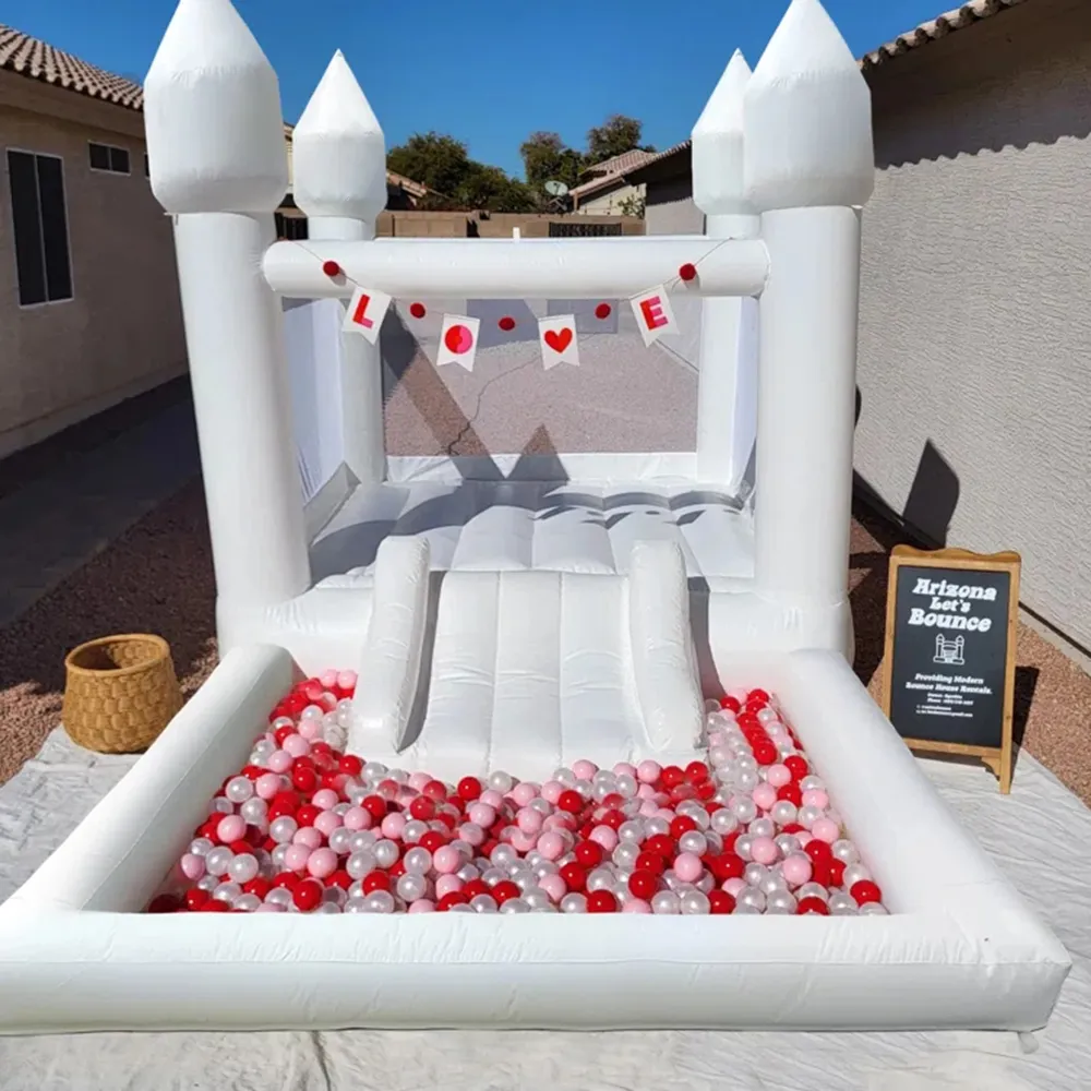 Commerica White Bounce House for Kids 4MLX3MWX2.5MH (13.2x10x8.2ft) Castillo hinchable de PVC completo con mínimo deslizamiento Mini Bola de bola con barco sin soplador de aire Barco libre