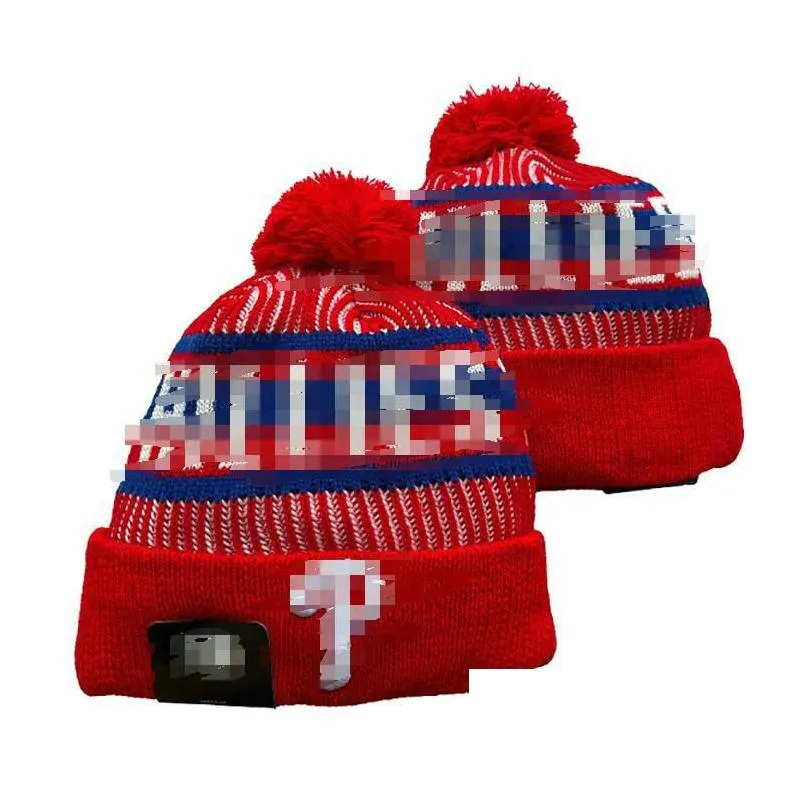 Caps hoeden heren alle 32 teams gebreide gebufferde pom phillies beanies gestreepte zijlijn wol warm