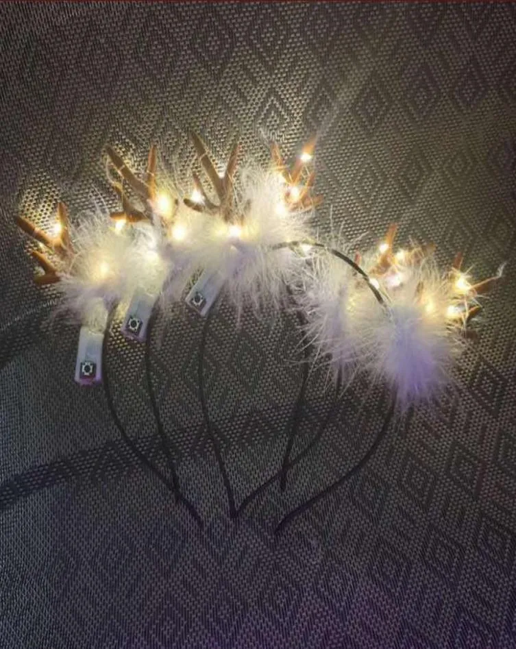 Antlas de plumas esponjosas LED diadema de navidad Luz brillante para parpadear orejas de ciervo disfraz de banda de cabello elegante decoración de la fiesta de cosplay con 8573054