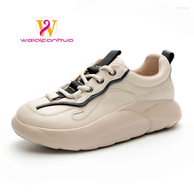 Casual schoenen damesplatform sneakers 2024 enkele schoenkoplaag koehide kleurblok klein wit