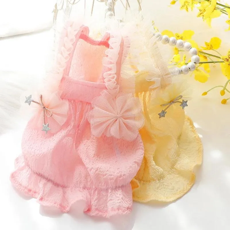 Dog Apparel Clothing Summer Thin Cat Princess Skirt Yellow Pink Bow Tulle Frill Edge Pumpkin Sun-top Pet L3636