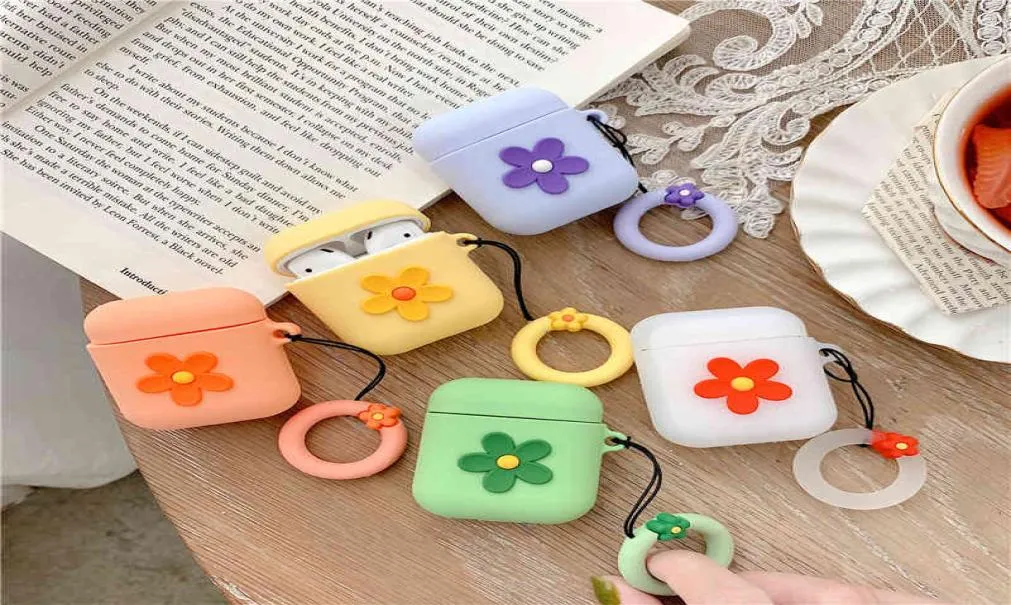 AirPods için 2 Kasa Sevimli Karikatür Çiçek Deseni Yumuşak Silikon S Apple Airpods Kulaklık Kapağı Funda1616680