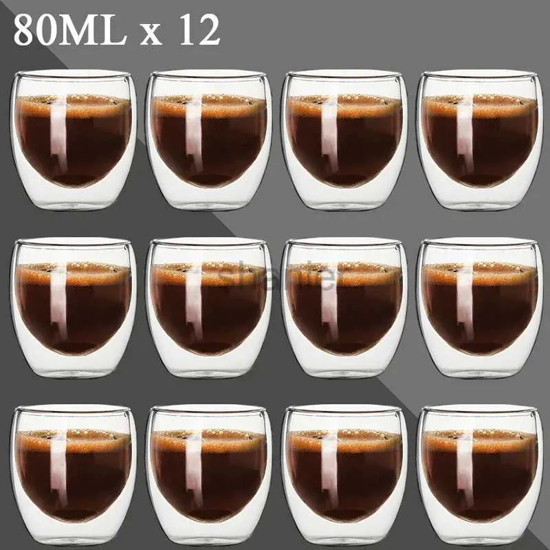 Mugs 80ML Double Wall Glass Cup 2/12PCS Transparent Handmade Heat Resistant Tea Drink Whisky Wine Set Espresso Coffee Milk Mugs Gift 240417