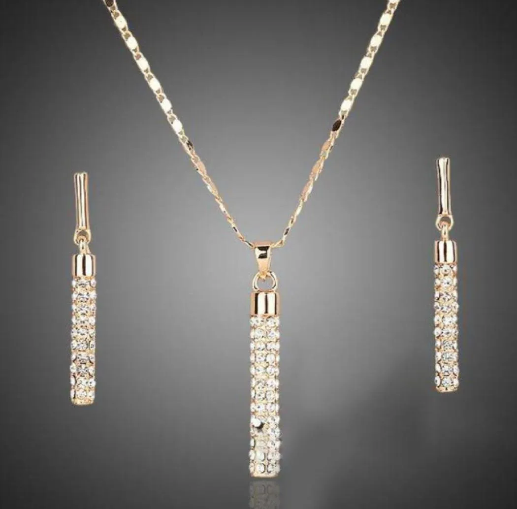 2021 Crystal Clear 18k Real Gold Plated Austria Elements Drop örhängen och Pendant Necklace Set Sell26651955323068